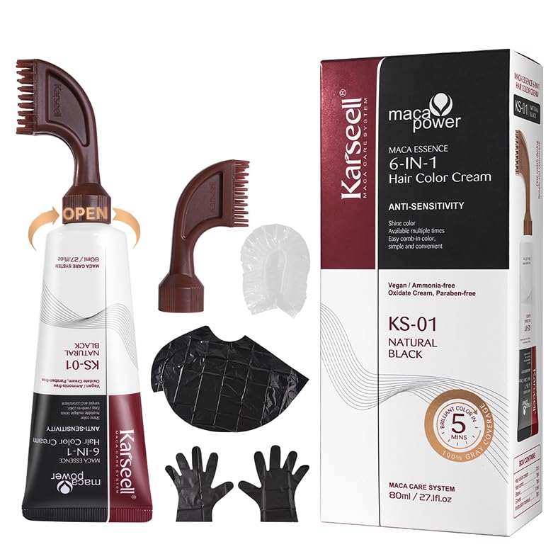 Karseell black hair dye with comb applicator for easy at-home coloring.