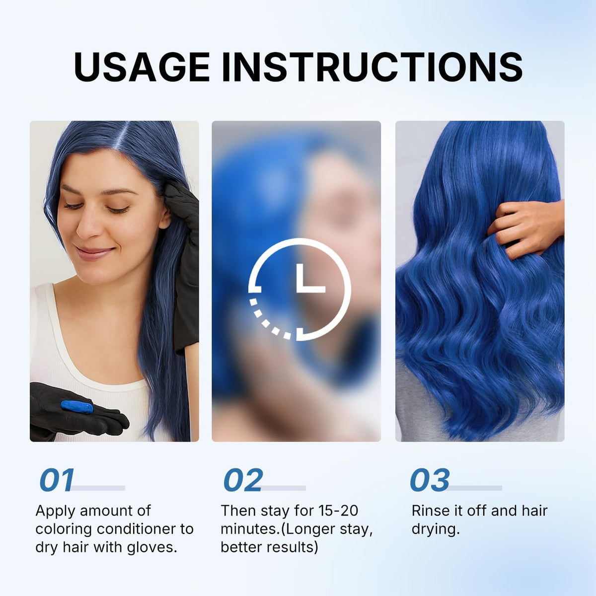 Karseell Blue Color Depositing Conditioner strand-test closeup emphasizes safe, controlled use