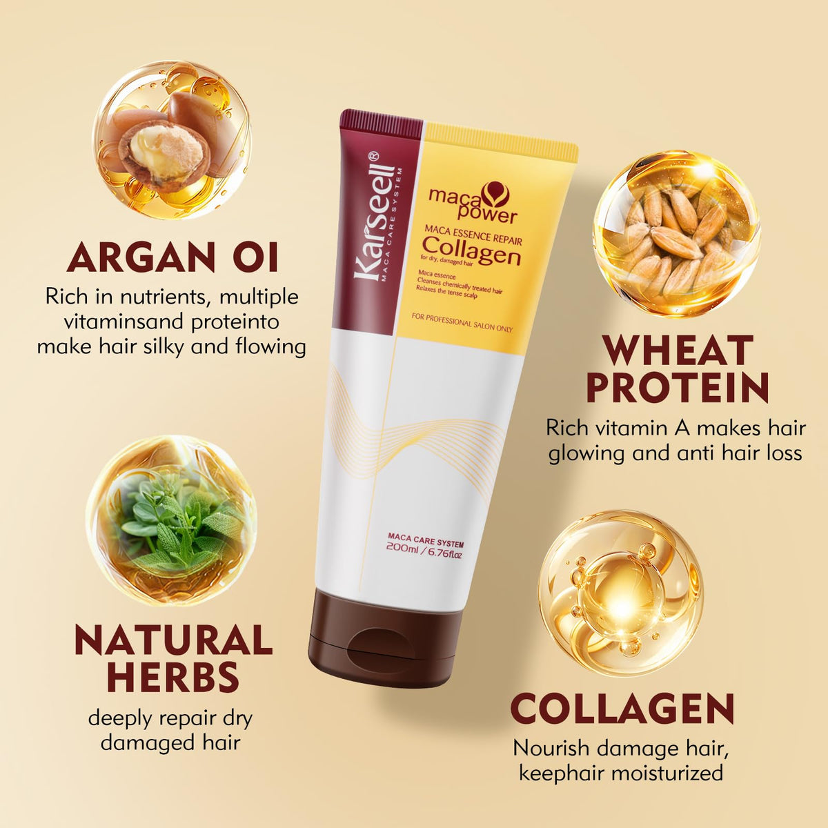 Close-up of dry damaged hair treated with Karseell mask