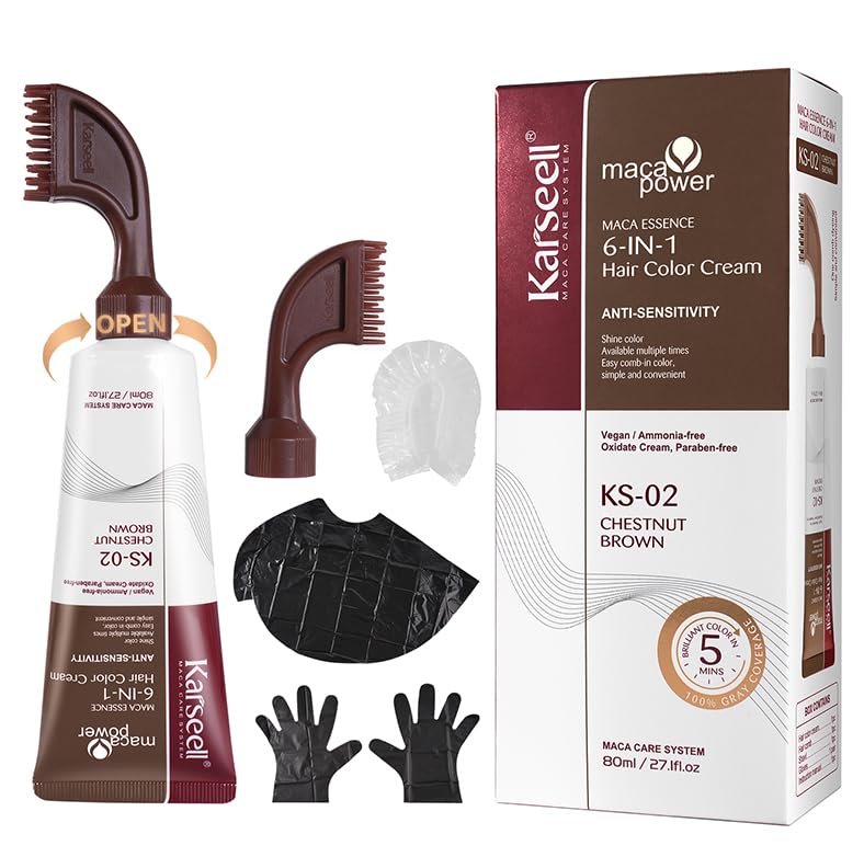 Karseell Hair Dye brown with comb applicator for mess-free at-home color.