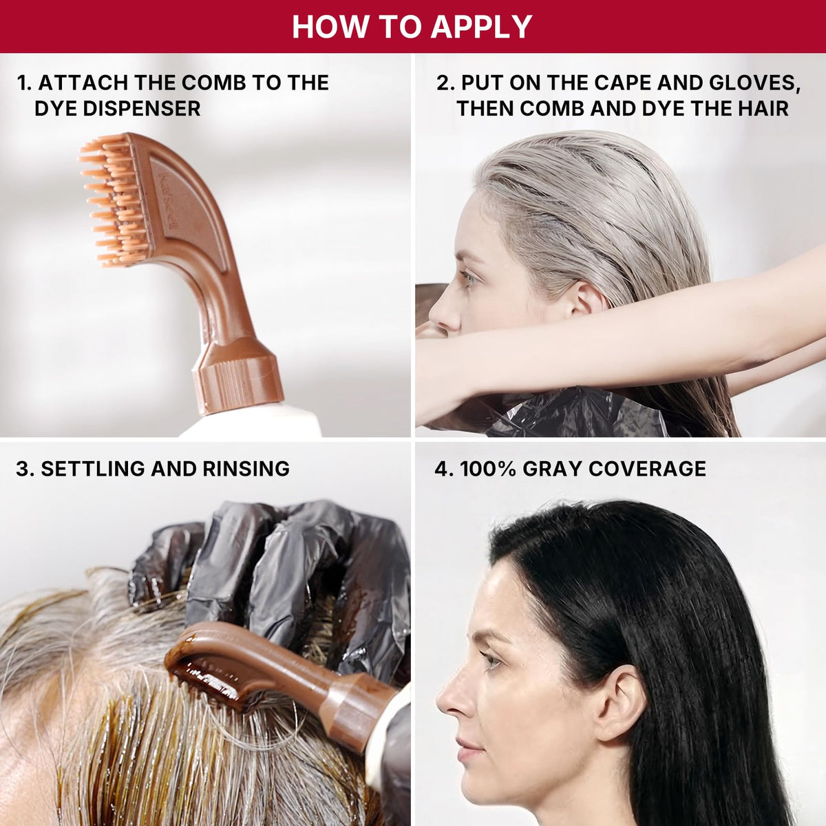 Karseell root touch-up with comb applicator for precise gray roots.