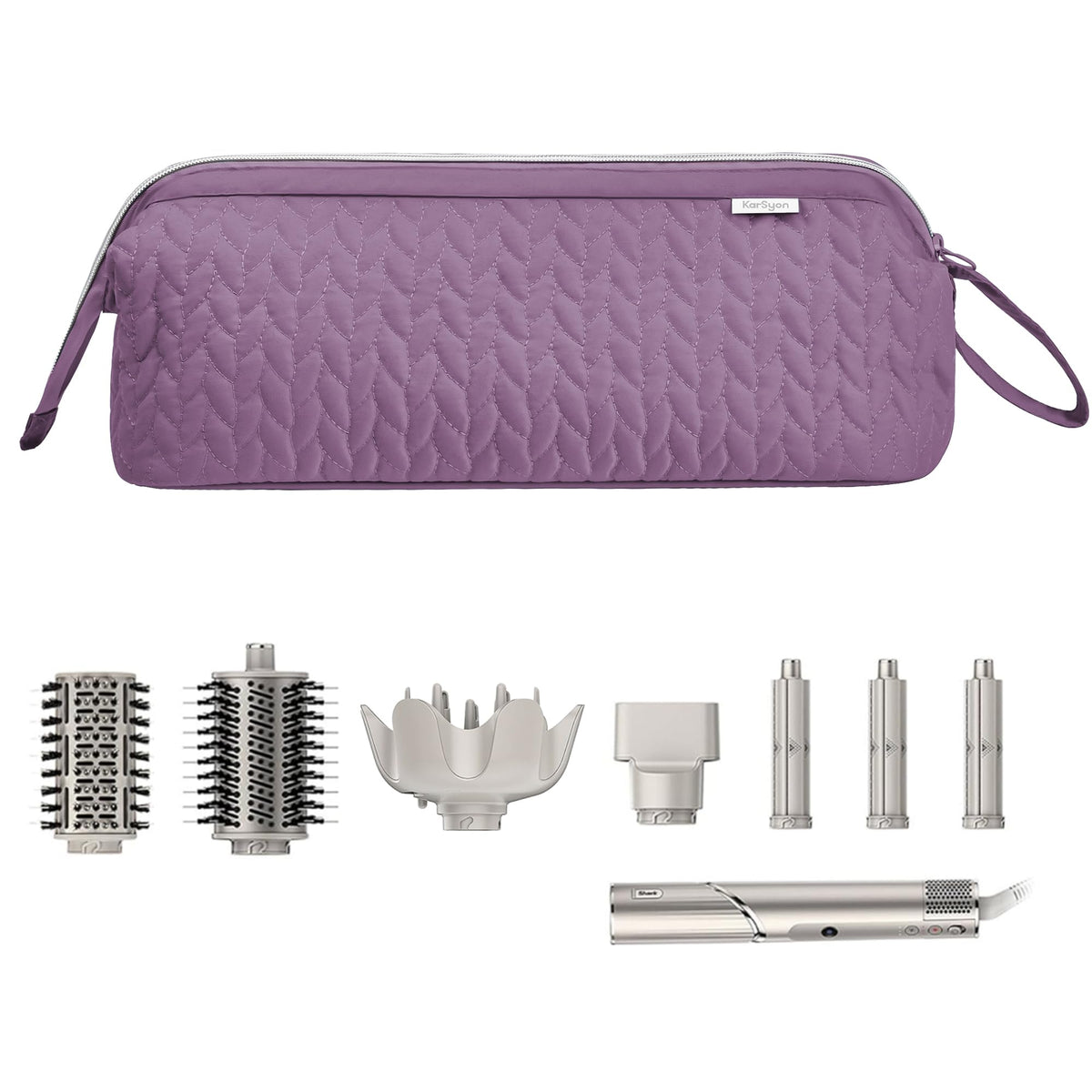 KarSyon Shark case purple shows attachment fit guide for Dyson Airwrap.