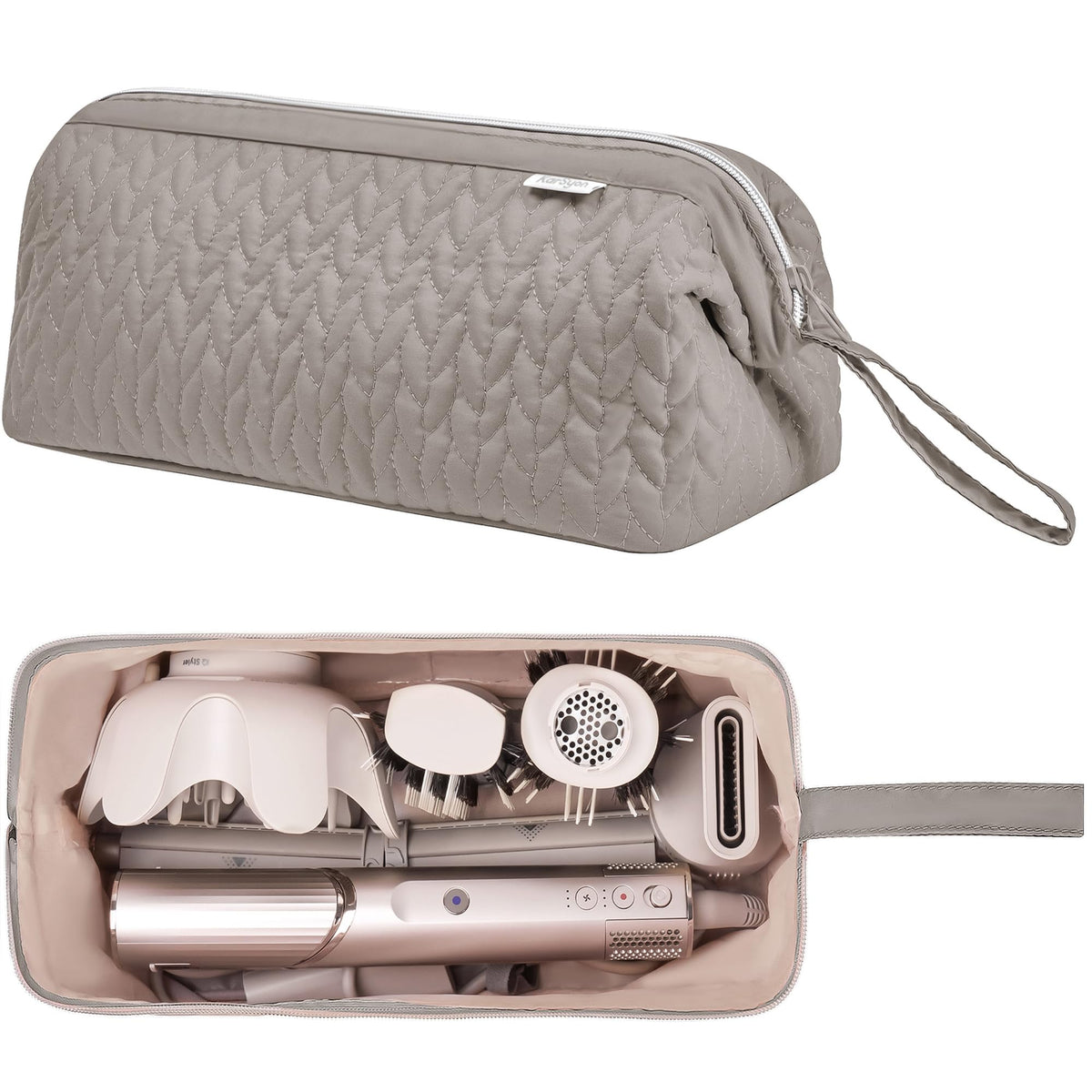 KarSyon Shark Flex Style Case Camel open interior shows clear zipper pockets for organization