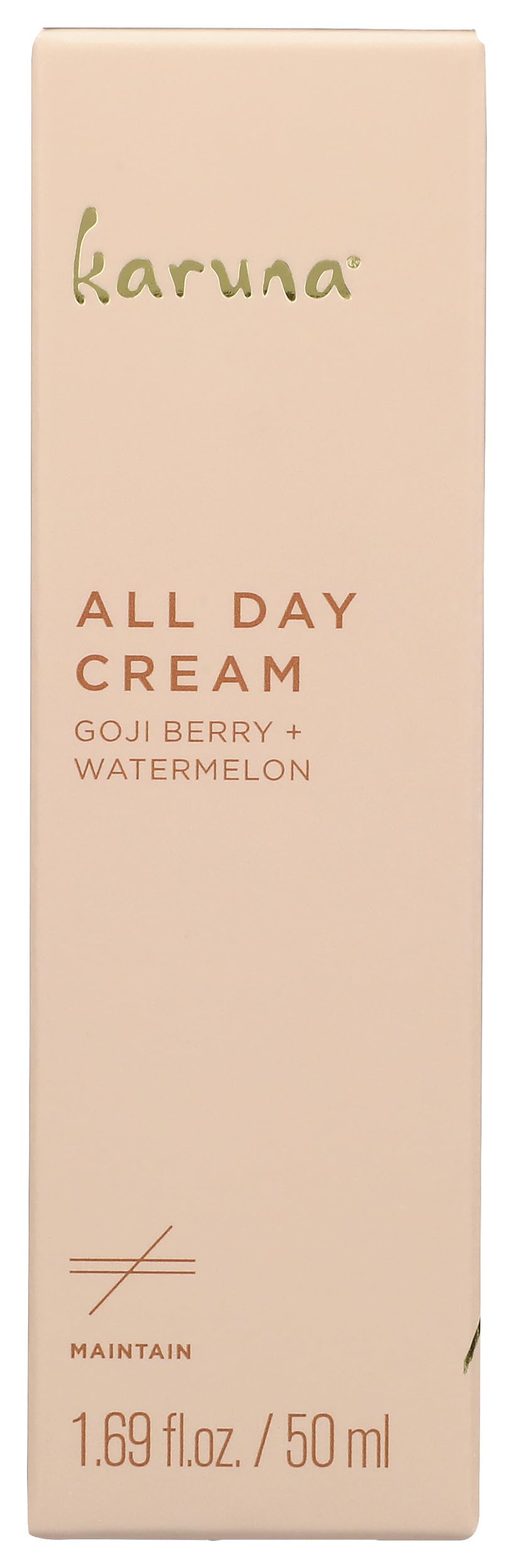 Karuna All Day Cream bottle close-up for hydrating glow.
