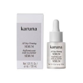 Dermatologist-tested badge on Karuna All Day Firming Serum packaging