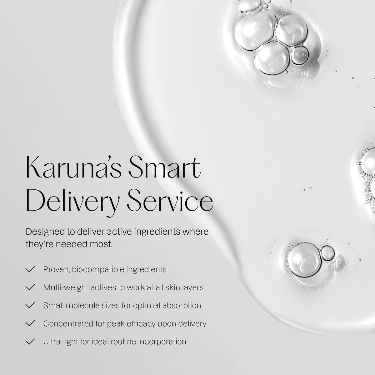 Graphic of Karuna All Day Firming Serum ingredients emphasizing peptides and hyaluronic acid