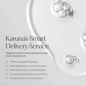 Graphic of Karuna All Day Firming Serum ingredients emphasizing peptides and hyaluronic acid