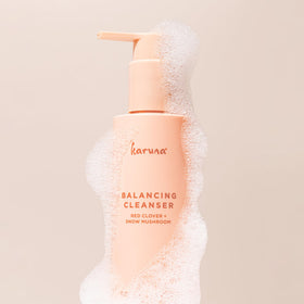 Karuna Gel Cleanser texture shown with gentle, non-stripping action