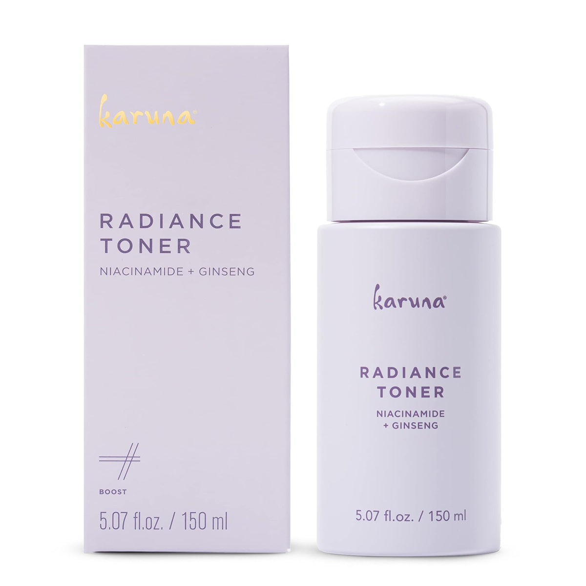 Karuna Hydrating Face Toner bottle close-up showing glow and hydration.