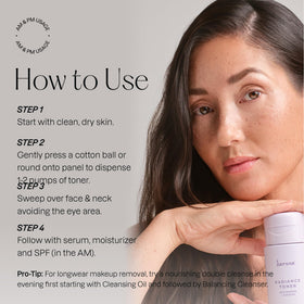 Karuna Hydrating Face Toner pump dispense highlighting clean beauty.