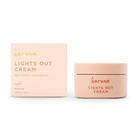 Karuna Lights Out Cream bottle pour promotes overnight hydration and balance.