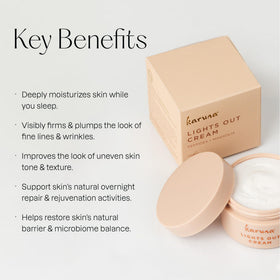 Karuna Lights Out Cream magnolia extract label highlights soothing night care ingredients.