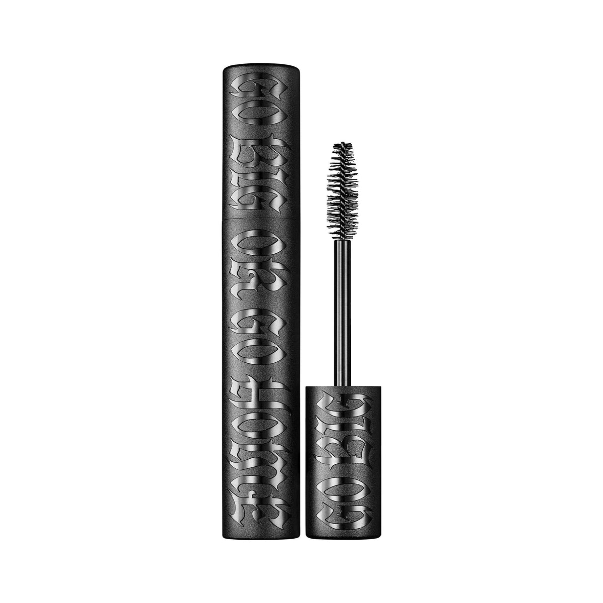 Kat Von D Go Big mascara Trooper Black bottle, rich pigment for bold lashes.