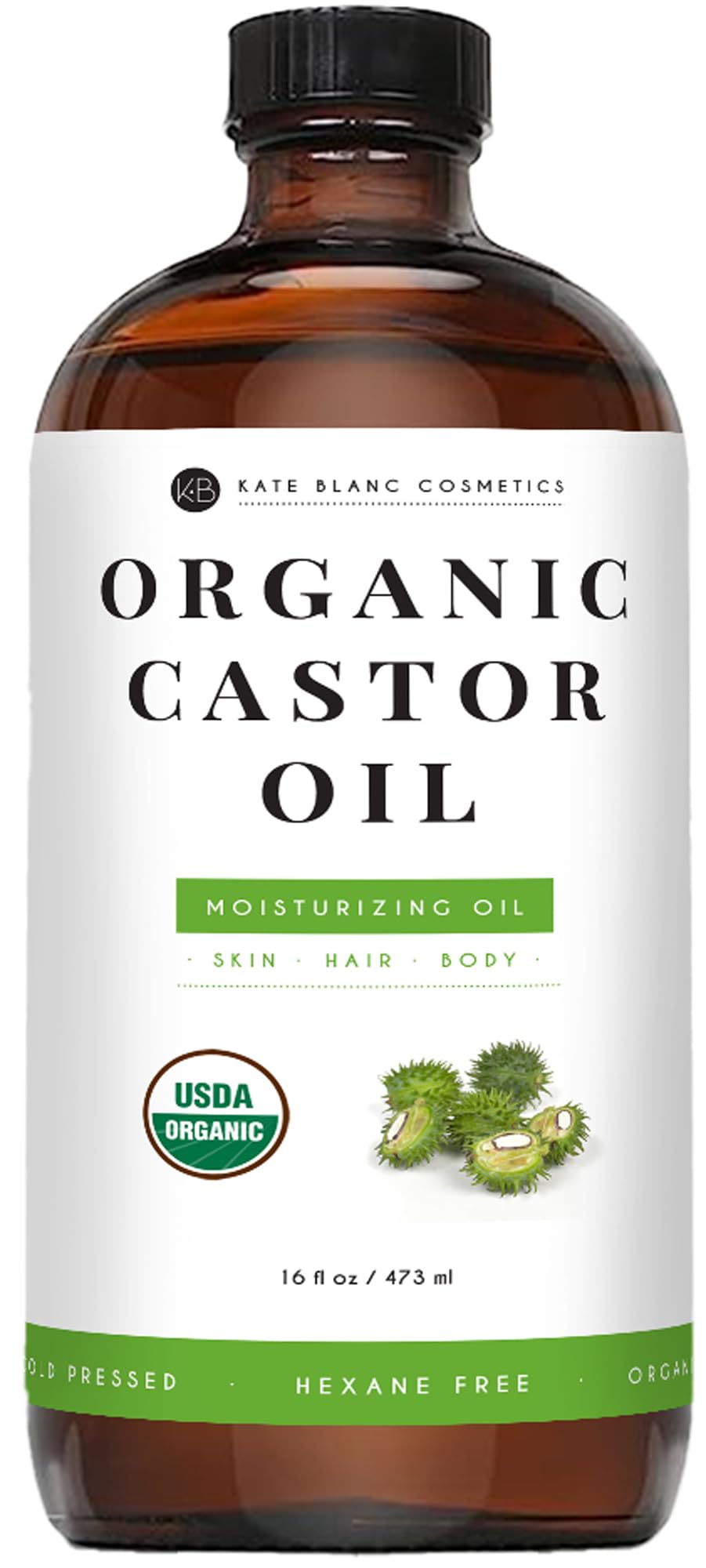 Kate Blanc Cosmetics castor oil in a glass bottle for versatile skincare