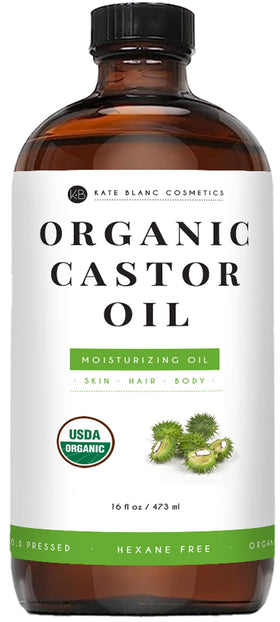 Kate Blanc Cosmetics castor oil in a glass bottle for versatile skincare