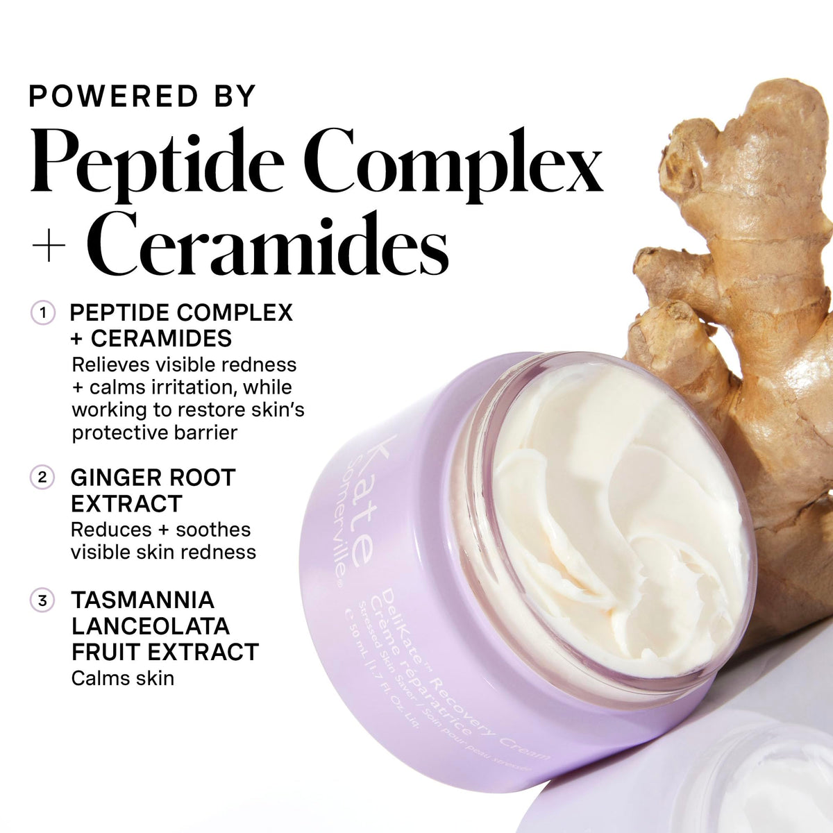 Texture close-up of DeliKate Recovery Cream on skin delivering lightweight, non-greasy comfort.