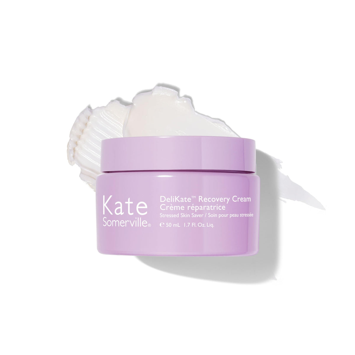 Kate Somerville DeliKate Recovery Cream tube front shows calming hydration for irritated skin.