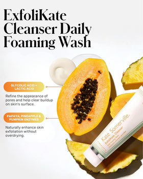 Kate Somerville ExfoliKate Cleanser foaming lather demonstrates fresh, clean skin.