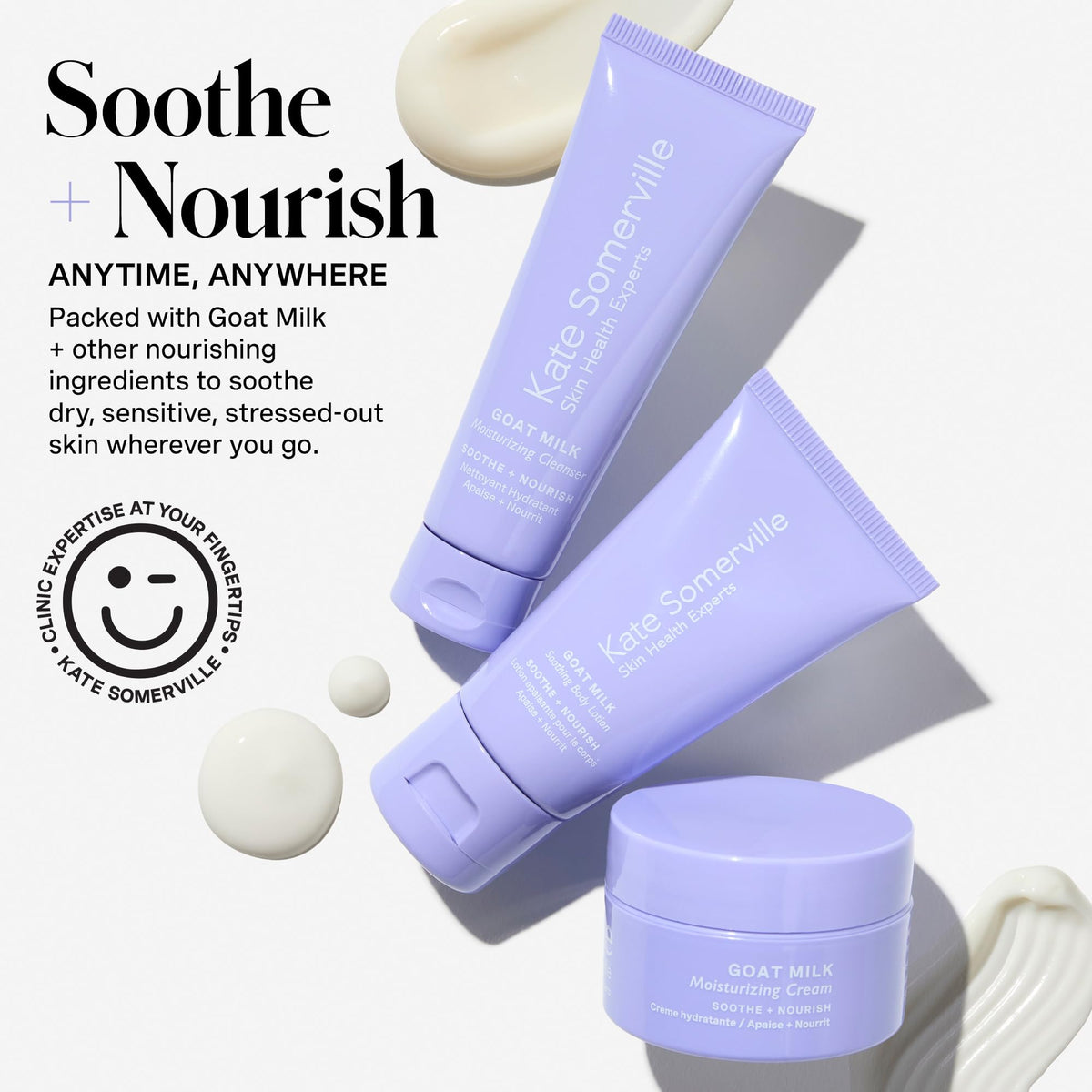 Kate Somerville Goat Milk Body Lotion travel-size tube for lightweight moisture.