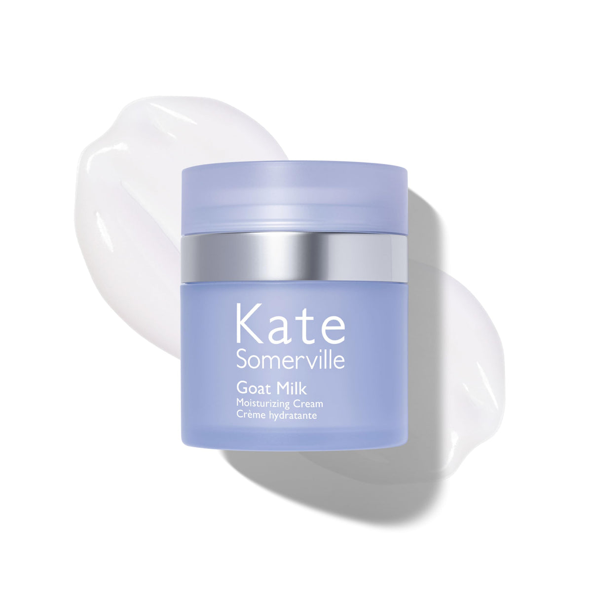 Kate Somerville Goat Milk Moisturizing Cream jar closeup, creamy texture for dry, sensitive skin.