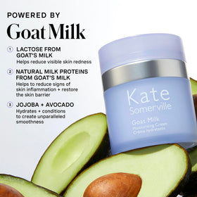 Kate Somerville Goat Milk Moisturizing Cream label detail highlighting fragrance-free formula.