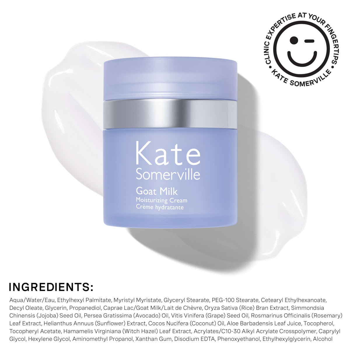 Kate Somerville Goat Milk Moisturizing Cream being applied to the neck for hydration.