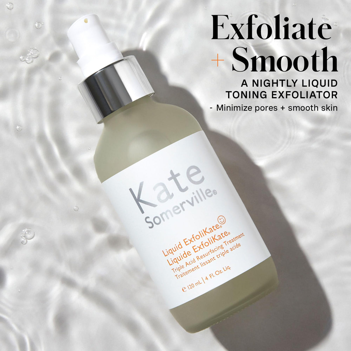 Applying Kate Somerville Liquid ExfoliKate with a cotton round on the face