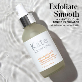 Applying Kate Somerville Liquid ExfoliKate with a cotton round on the face