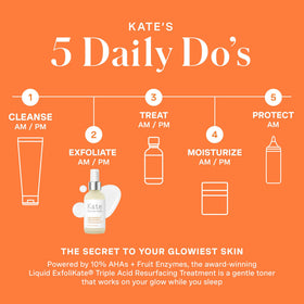 Nighttime skincare setup with Kate Somerville Liquid ExfoliKate on the counter