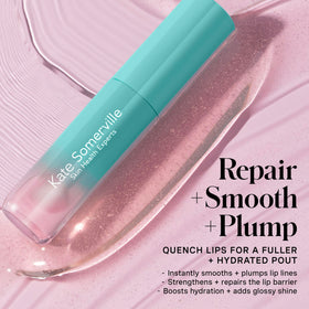 Kate Somerville Pro-Collagen Lip Oil Elixir swatch on lips with clear gloss
