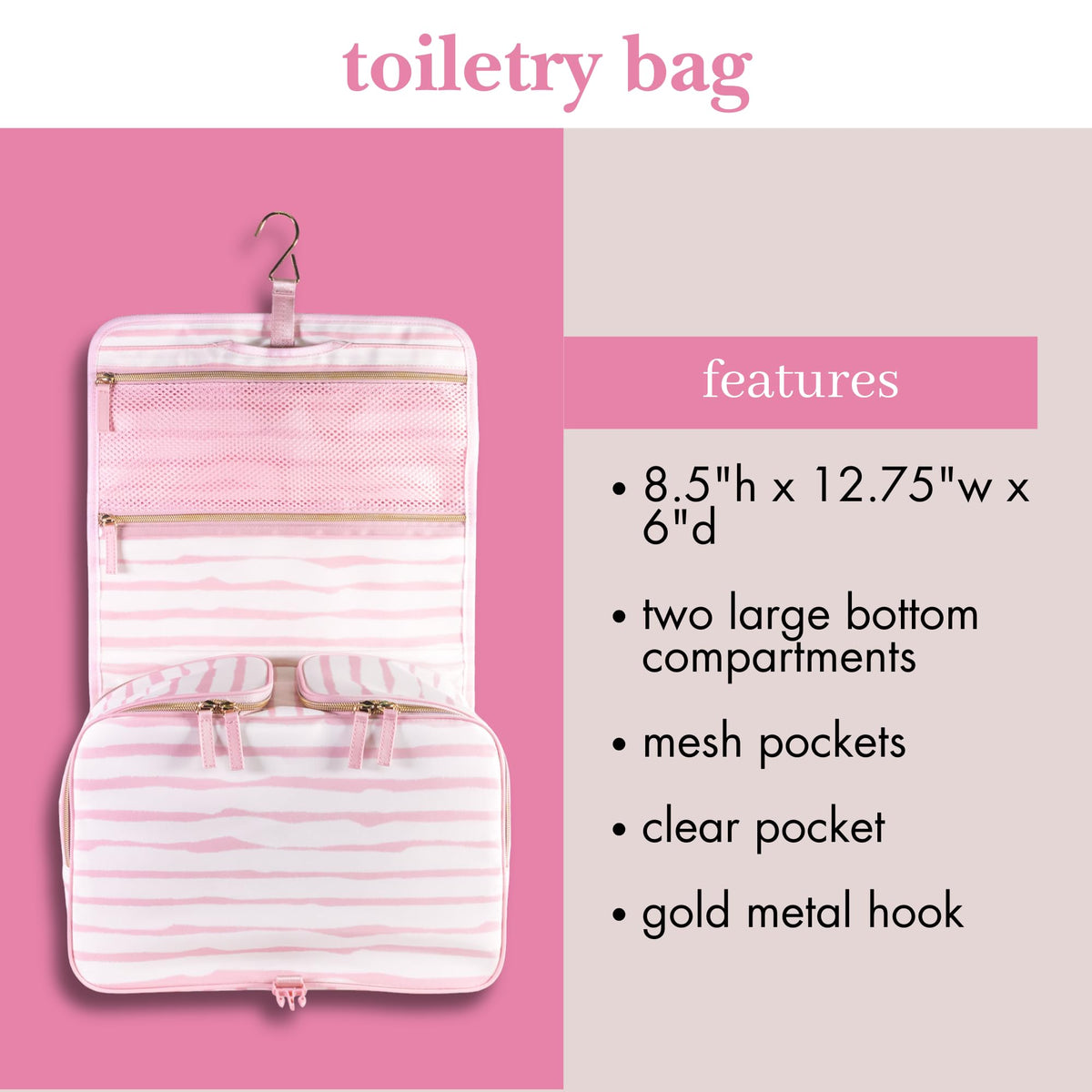 Breathable mesh pocket stores small items and accessories