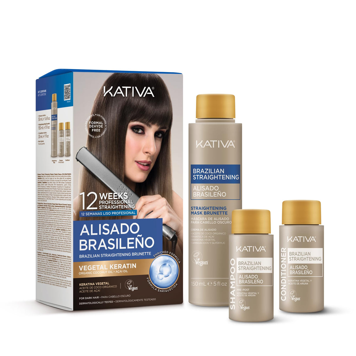 Kativa Brazilian Keratin bottle pour for smooth, frizz-free hair.