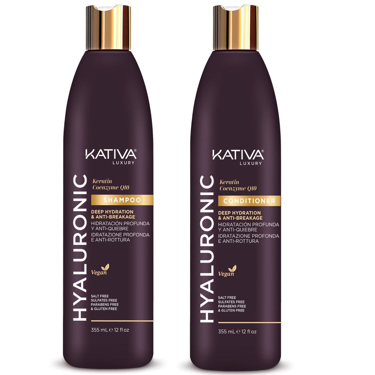 Kativa Hyaluronic Q10 Pack bottle for deep hydration and anti-breakage