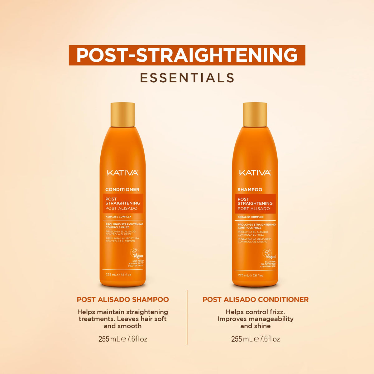 KATIVA Post-Straightening Conditioner bottle highlighting hydration and frizz control.