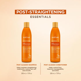 KATIVA Post-Straightening Conditioner bottle highlighting hydration and frizz control.