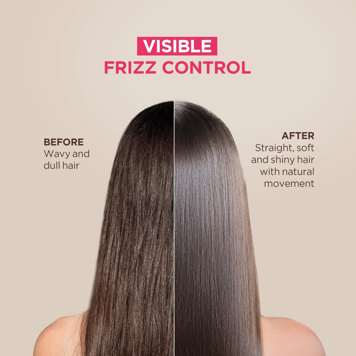 Before and after shot with Kativa Xtreme Care, frizz visibly reduced.