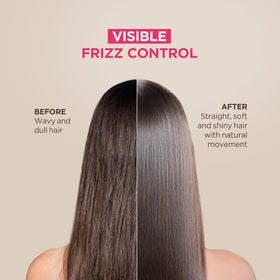 Before and after shot with Kativa Xtreme Care, frizz visibly reduced.