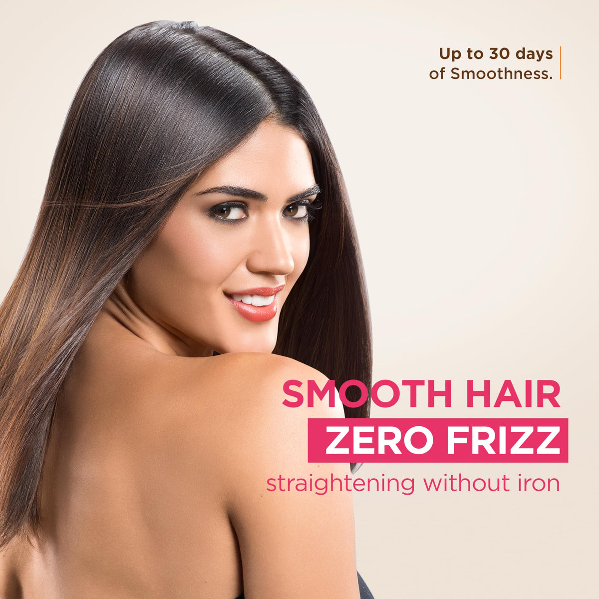 Close-up of smoother hair texture with reduced frizz using Kativa Xtreme Care.