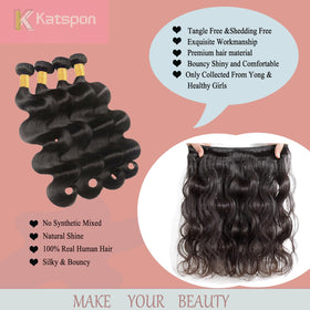 Katspon 12A Brazilian body wave bundles 18-inch weft closeup showing double machine weft and softness