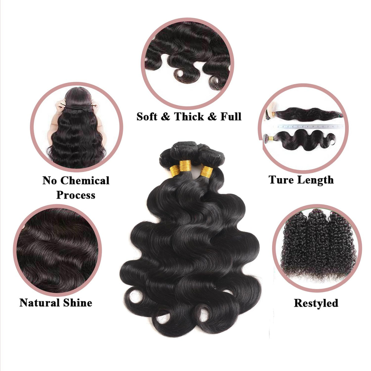 Katspon 12A Brazilian body wave bundles 24-inch full-head pack on display