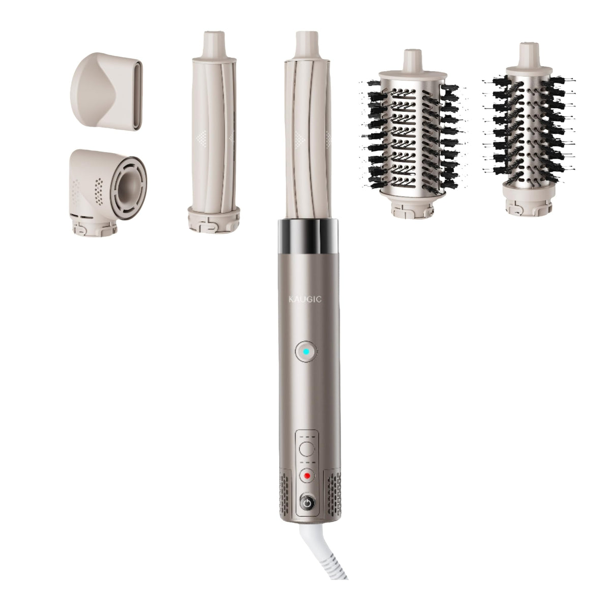 KAUGIC 6-in-1 styler with attachments for versatile home styling.