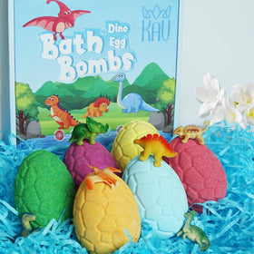 KAV Dino Egg Bath Bomb Fizz Closeup showing color release.