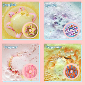 Donut bath bombs fizz in water, delivering a spa-like experience