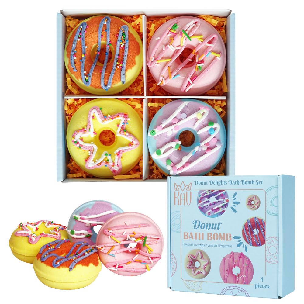 KAV Donut Bath Bombs packaging, ready to gift with natural ingredients