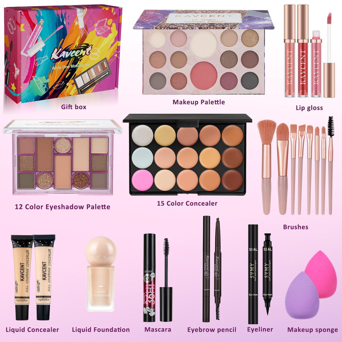 KAVCENT makeup kit teens pigmented eyeshadow palette adds vibrant dimension.