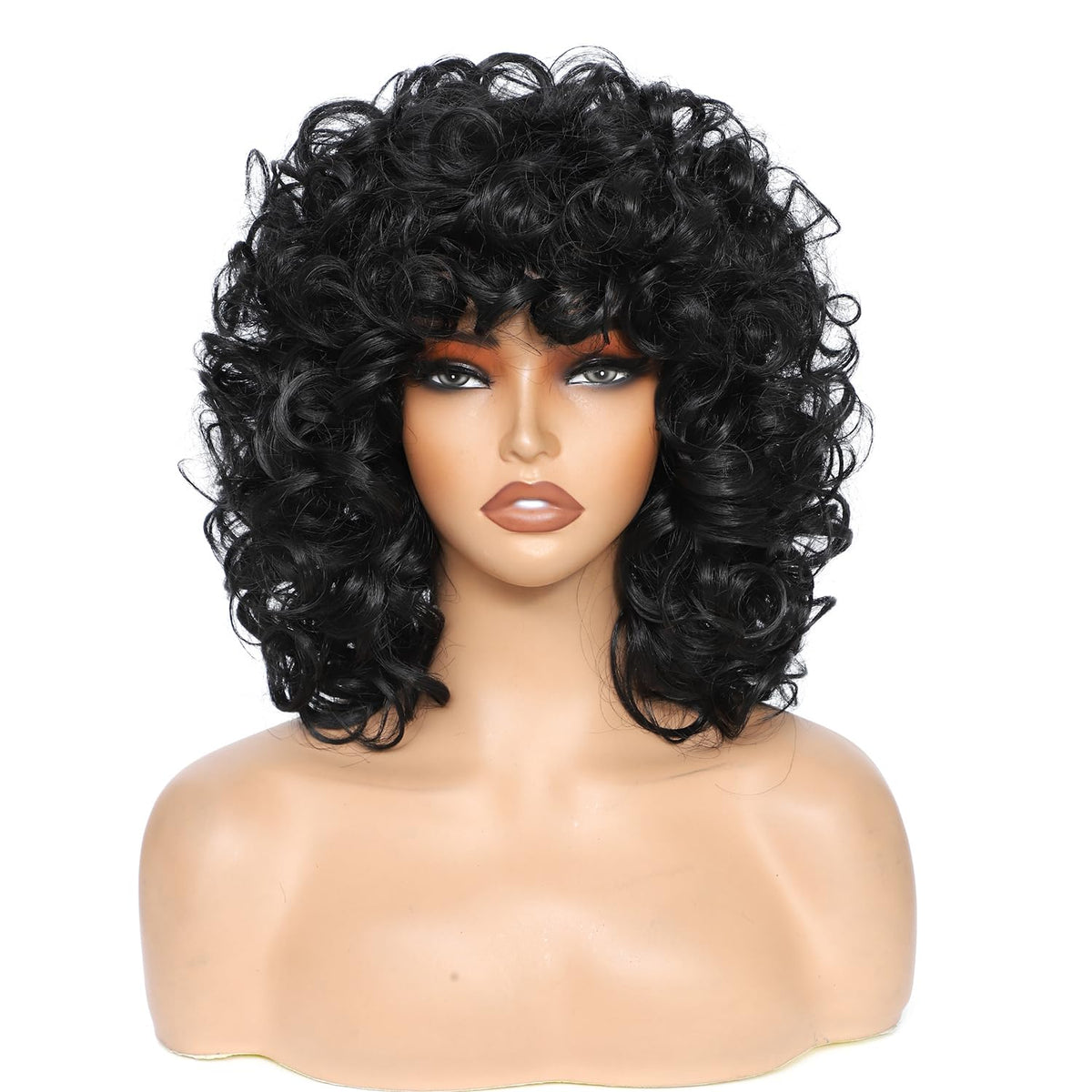 Kavsni heat-resistant synthetic wig preserves curl shape during styling.