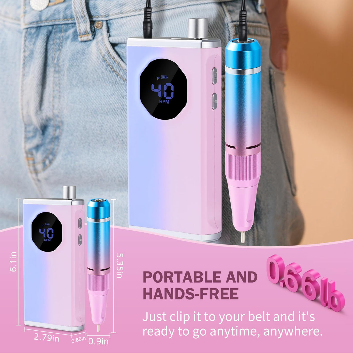 KAWBIYJ nail drill with LCD display shows speed and power