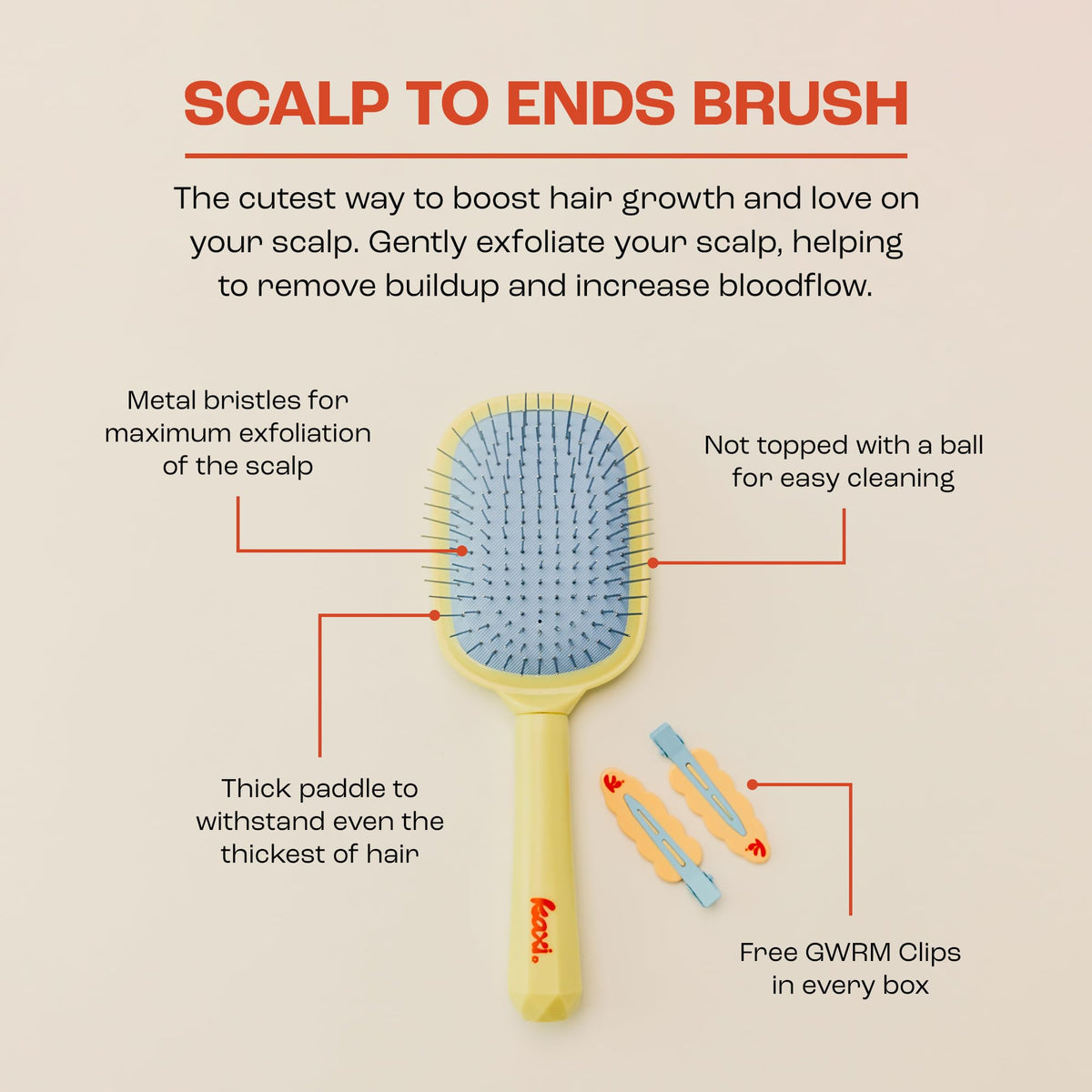 Close-up of Kaxi bristles gliding through hair smoothly。