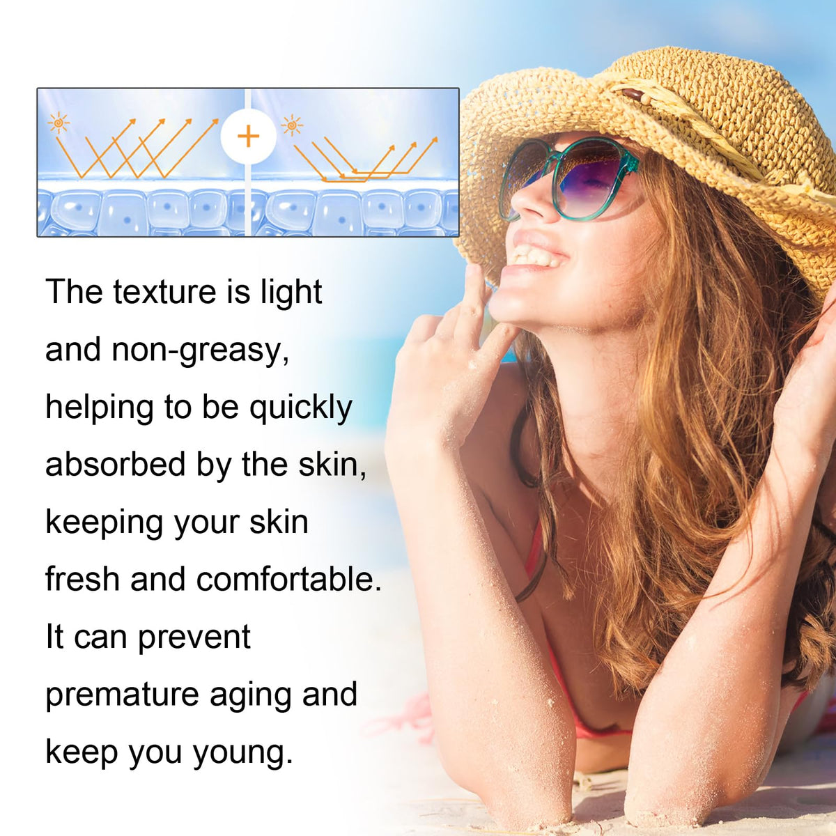 KAXIMIGEFU sunscreen on the décolletage area ready for sun exposure.