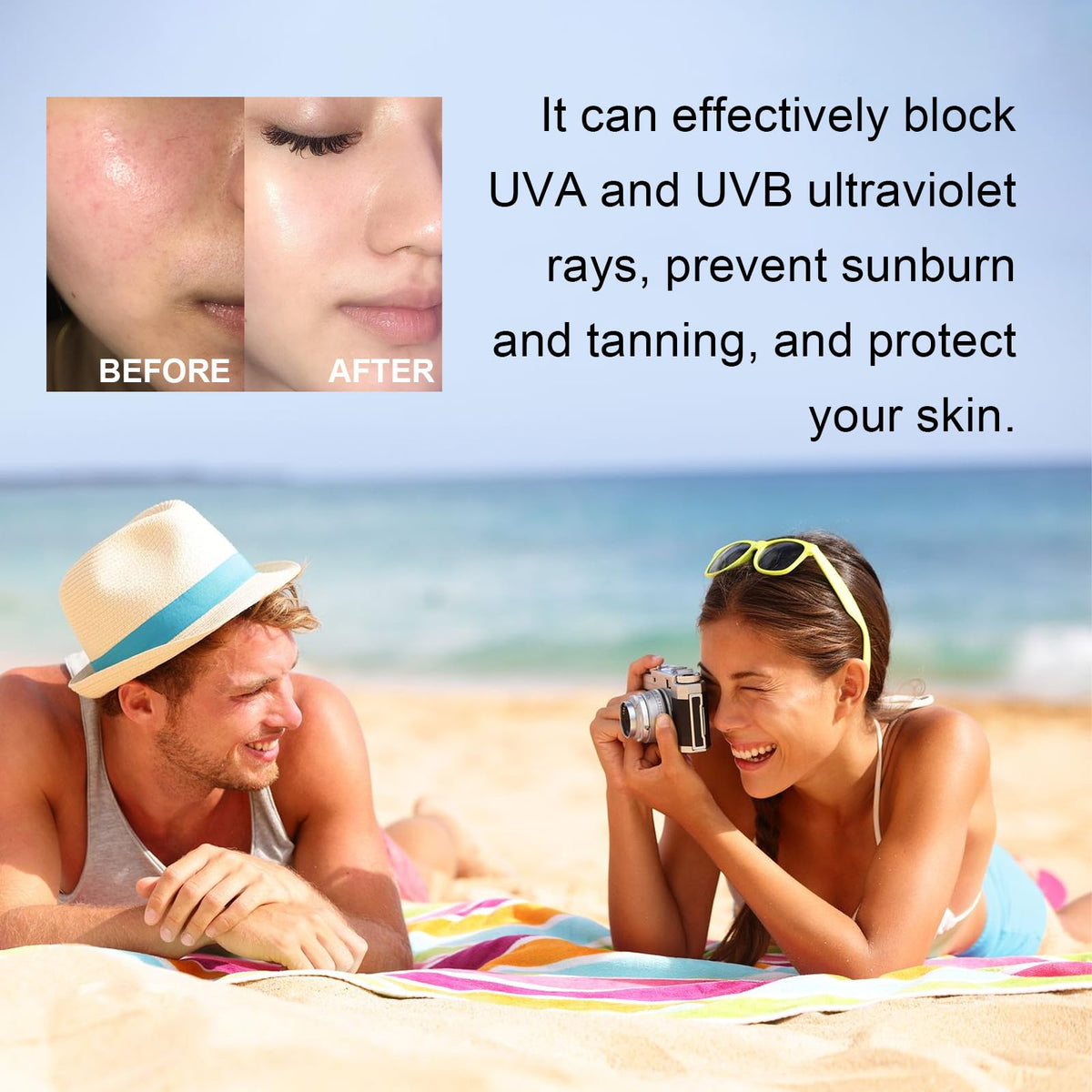 KAXIMIGEFU sunscreen applied to ears and arms for full-body protection.